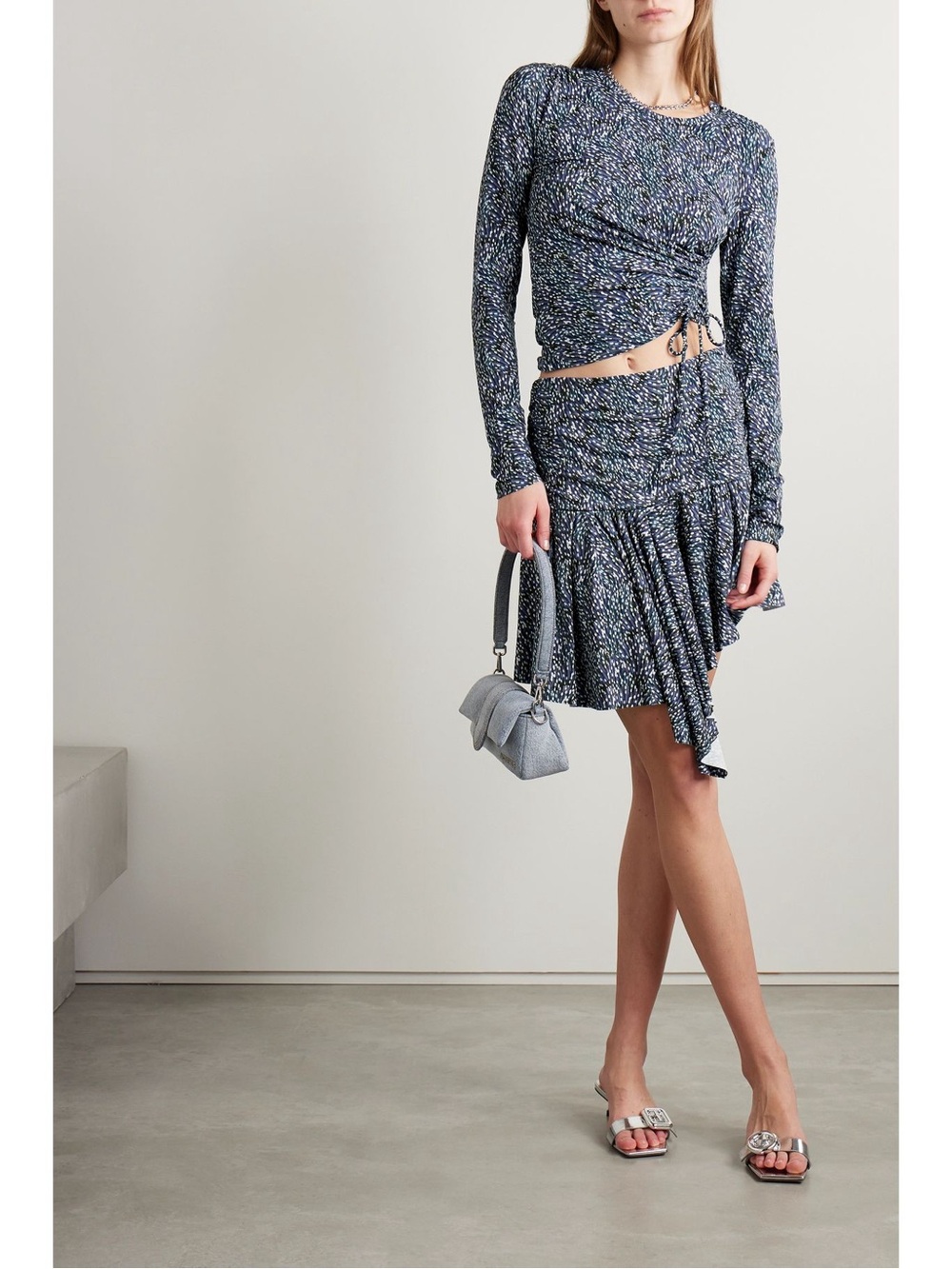 Floral Asymmetrical Navy Blue Wrap Skirt